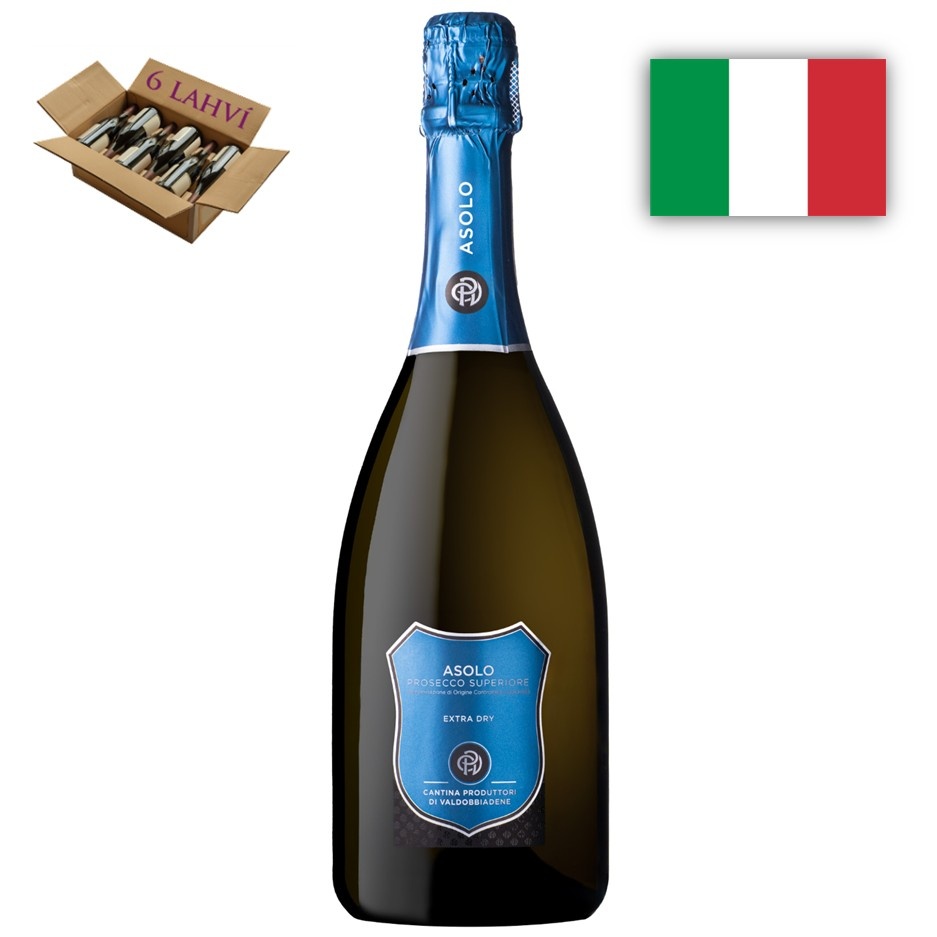 Asolo Prosecco Superiore DOCG Extra Dry Scudo blu, Cantina Produttori di Valdobbiadene karton 6 lahvi
